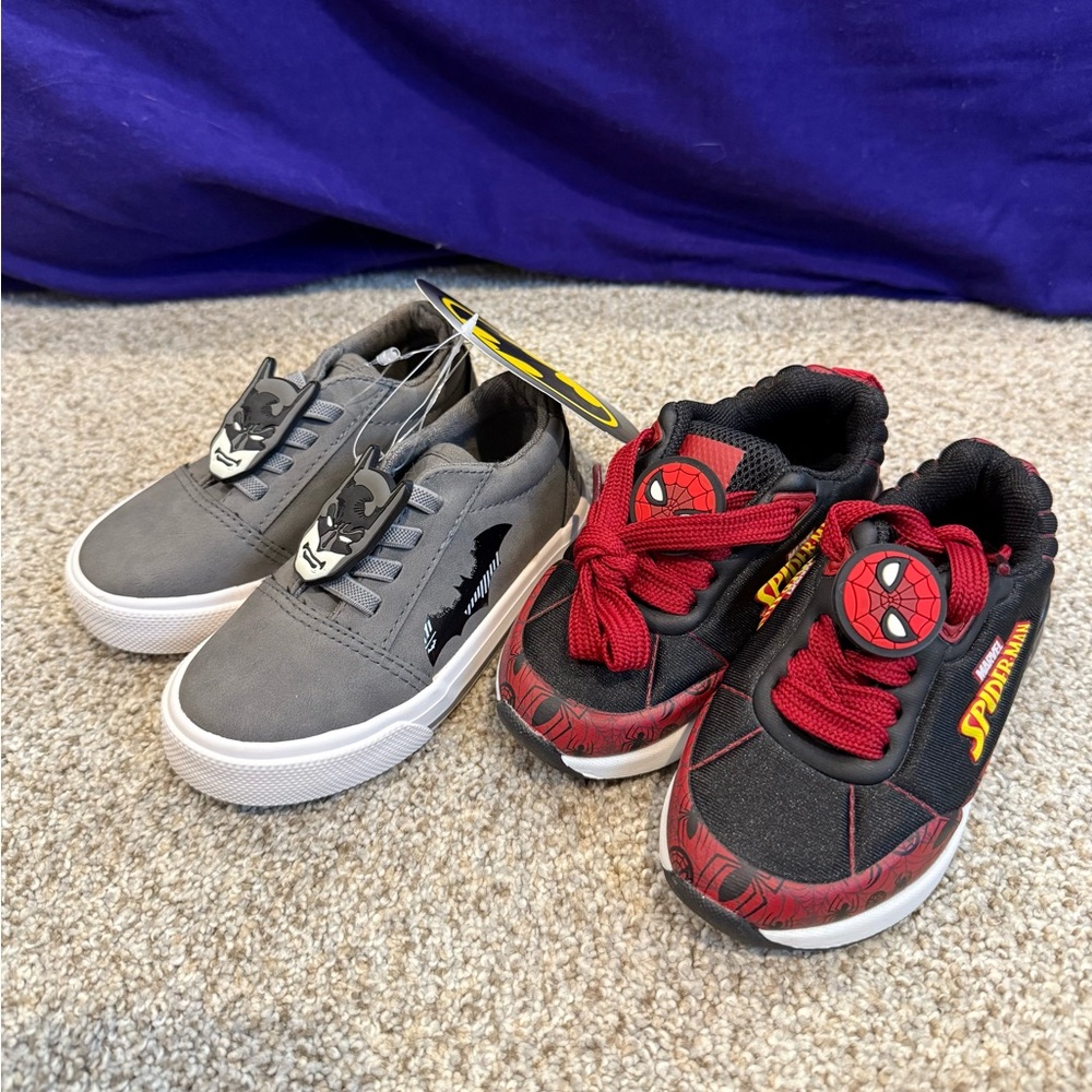 Batman and Spiderman Kids Sneakers- 2 pairs NWT